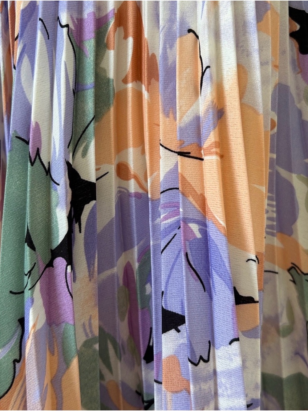 Astr Floral Pleated Midi Dress in Lavender, Peach, Green - Picture 6 of 10